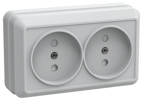 OKTAVA Розетка 2-местная без заземления с защитными шторками для открытой установки 10А РСш22-2-ОБ белый GENERICA