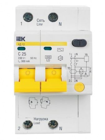 KARAT Дифференциальный автомат АД12 2P 25А 300мА тип AC IEK