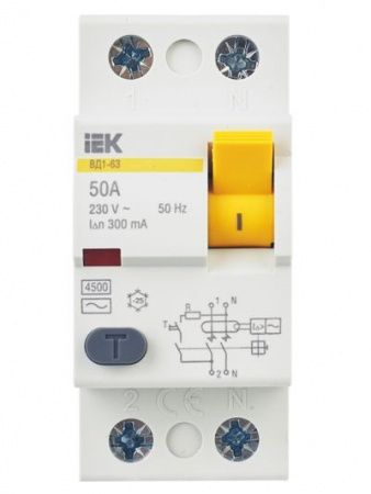 Выключатель дифференциальный (УЗО) ВД1-63 2Р 50А 300мА IEK