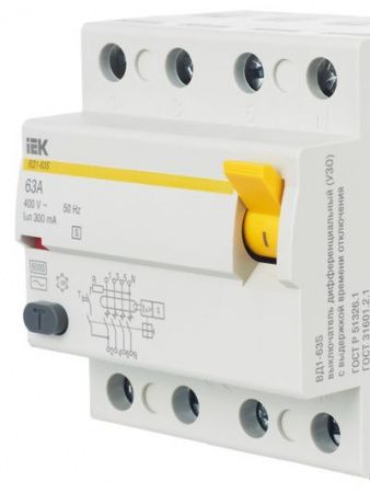 Выключатель дифференциальный (УЗО) ВД1-63S 4Р 63А 300мА IEK