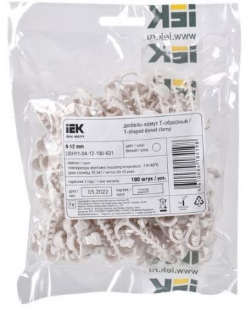 Дюбель-хомут Т-образный 4-12мм нейлон белый (100шт/упак) IEK